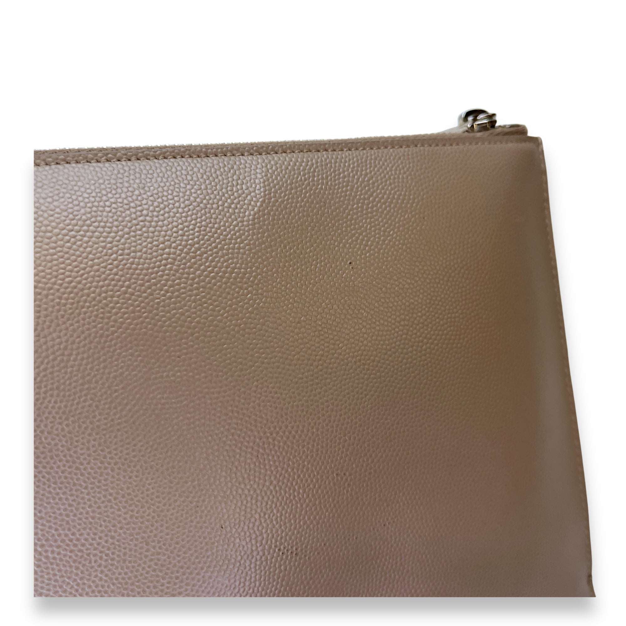 Paris Zipped Beige Pouch in Calfskin, Silver hardware - Image 10