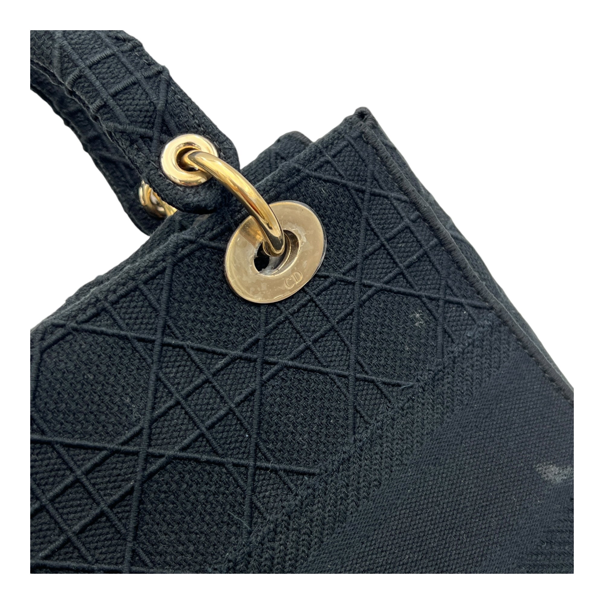 Lady D-Lite Medium Black Top Handle Bag in Canvas, Gold hardware - Image 10