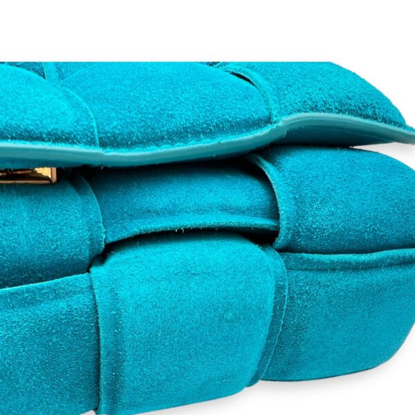 Cassette Crossbody Bag Blue in Suede Leather, Gold hardware - Image 10