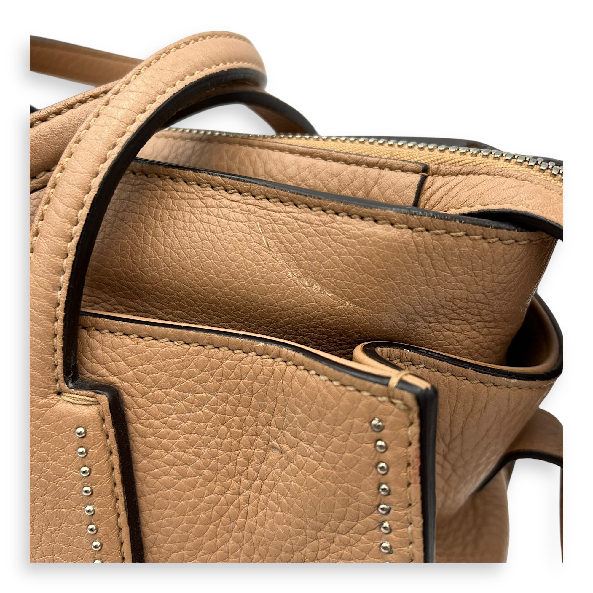 Studded 2 Way Brown Top Handle Bag in Calfskin, Gold hardware - Image 10