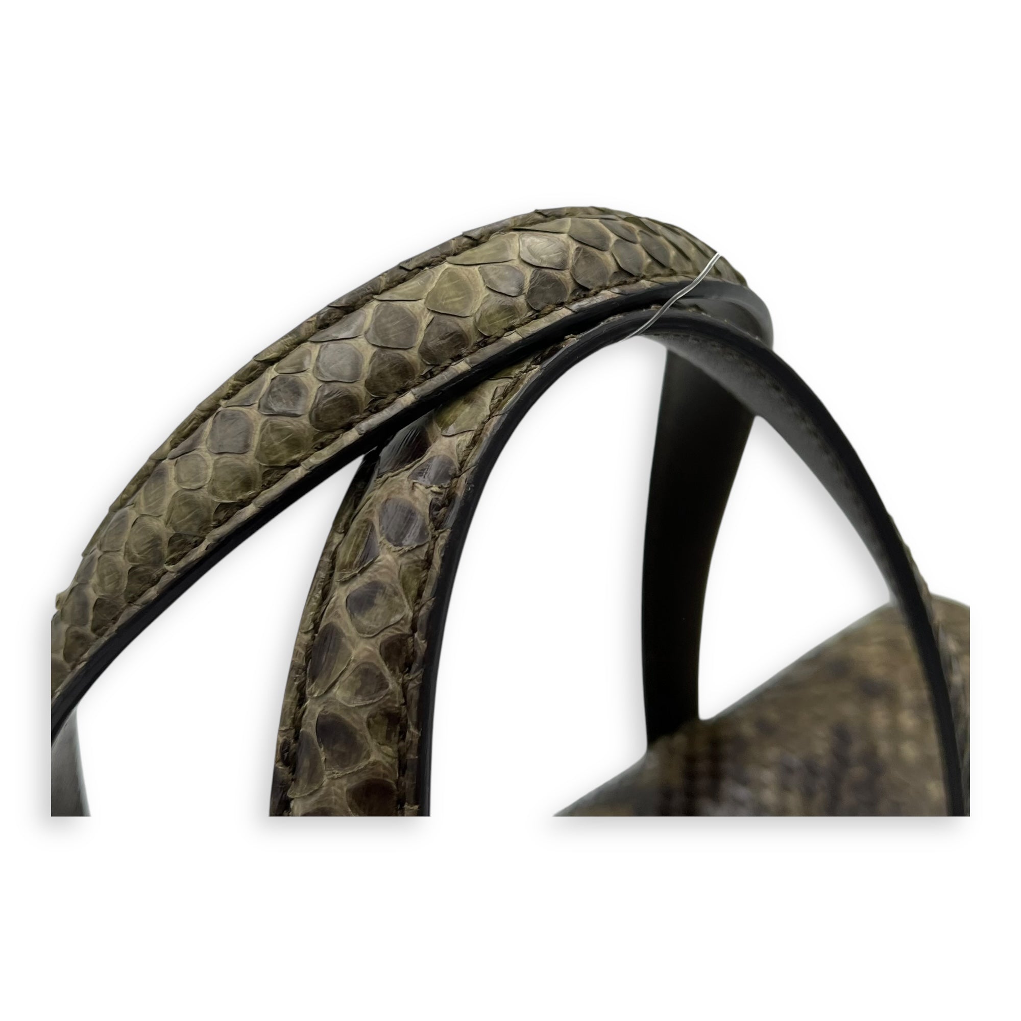 Flap Green Top Handle Bag in Snake Skin, Silver hardware - Image 10