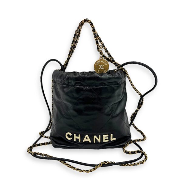 22 Tote Shoulder Bag Mini Black in Lambskin, Gold hardware - Image 17