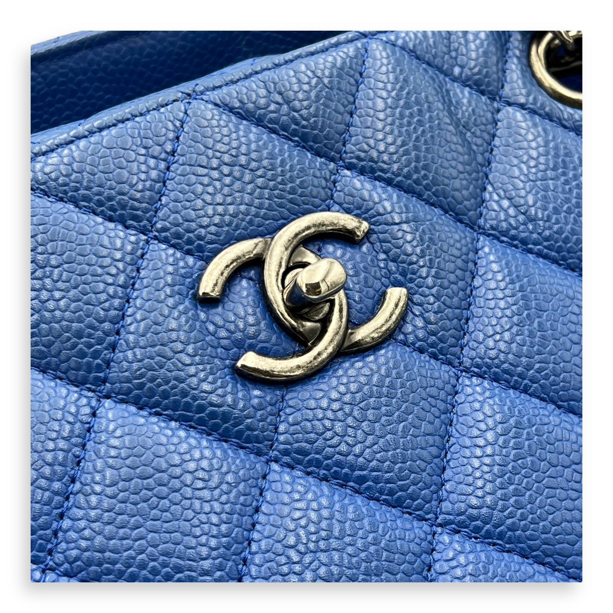 CC Quilted Blue Tote Bag in Caviar Leather, Ruthenium hardware - Image 11