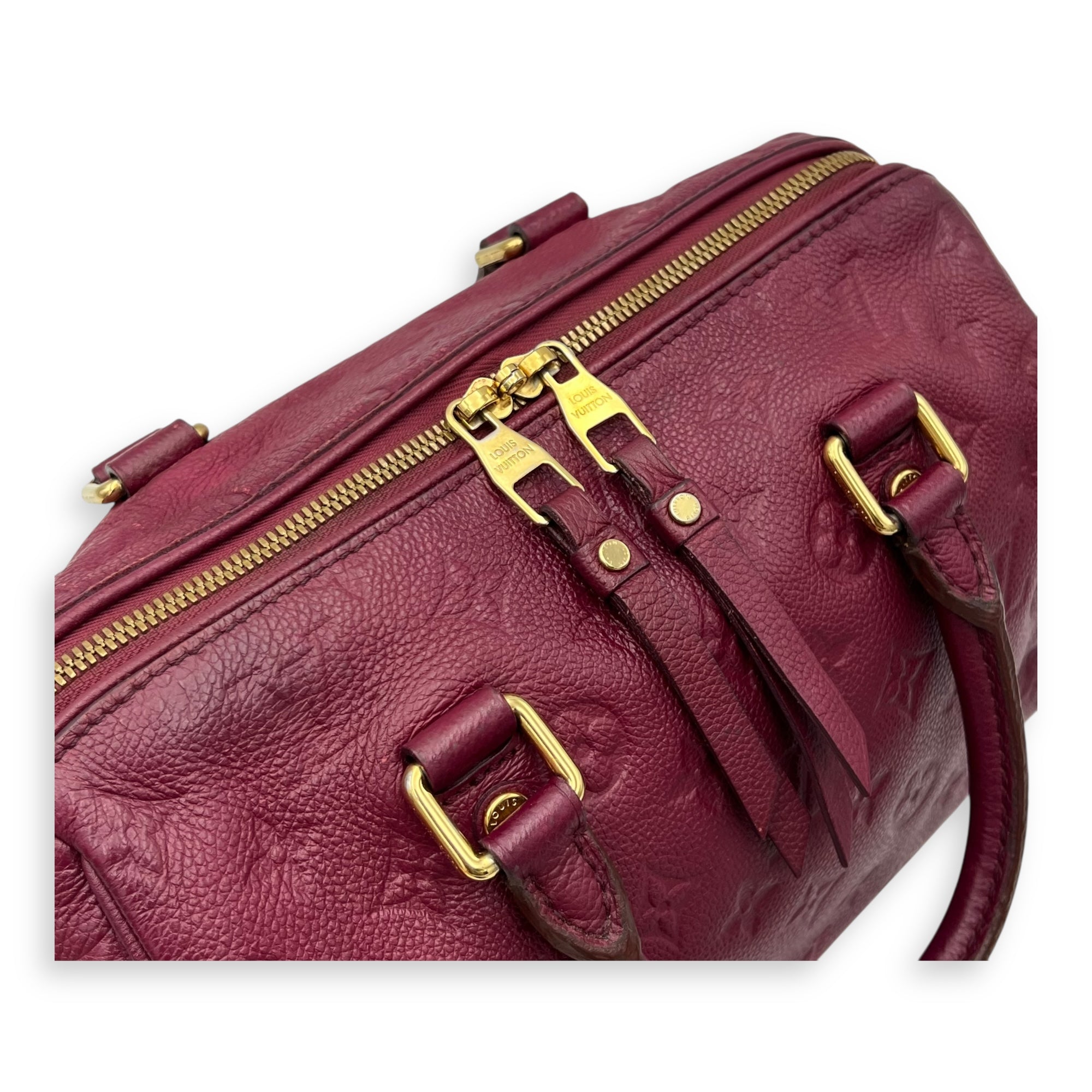 Speedy Bandouliere Top Handle Bag 25 Red in Empreinte Leather, Gold hardware - Image 11