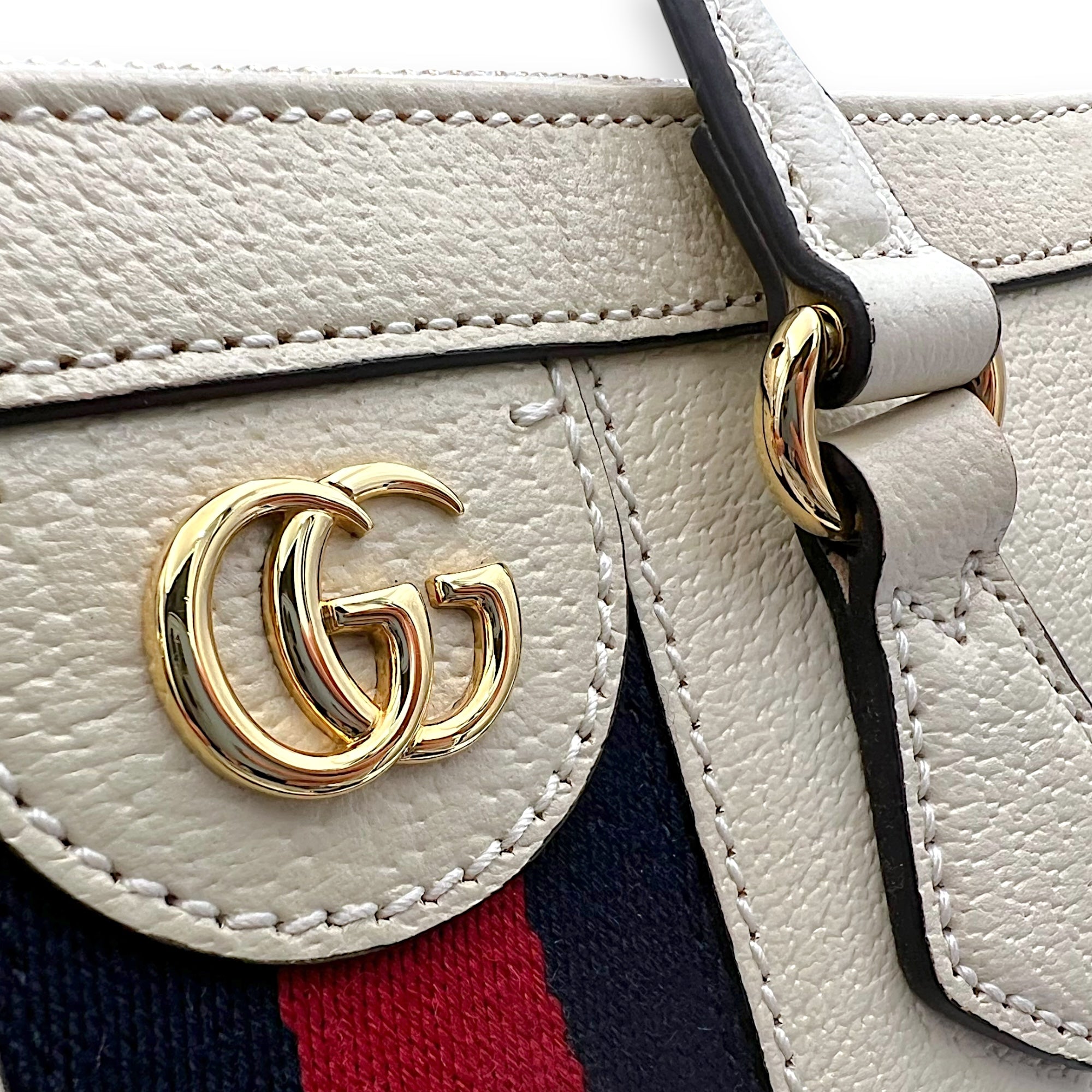 Ophidia Top Handle Bag White in Calfskin, Gold hardware - Image 11