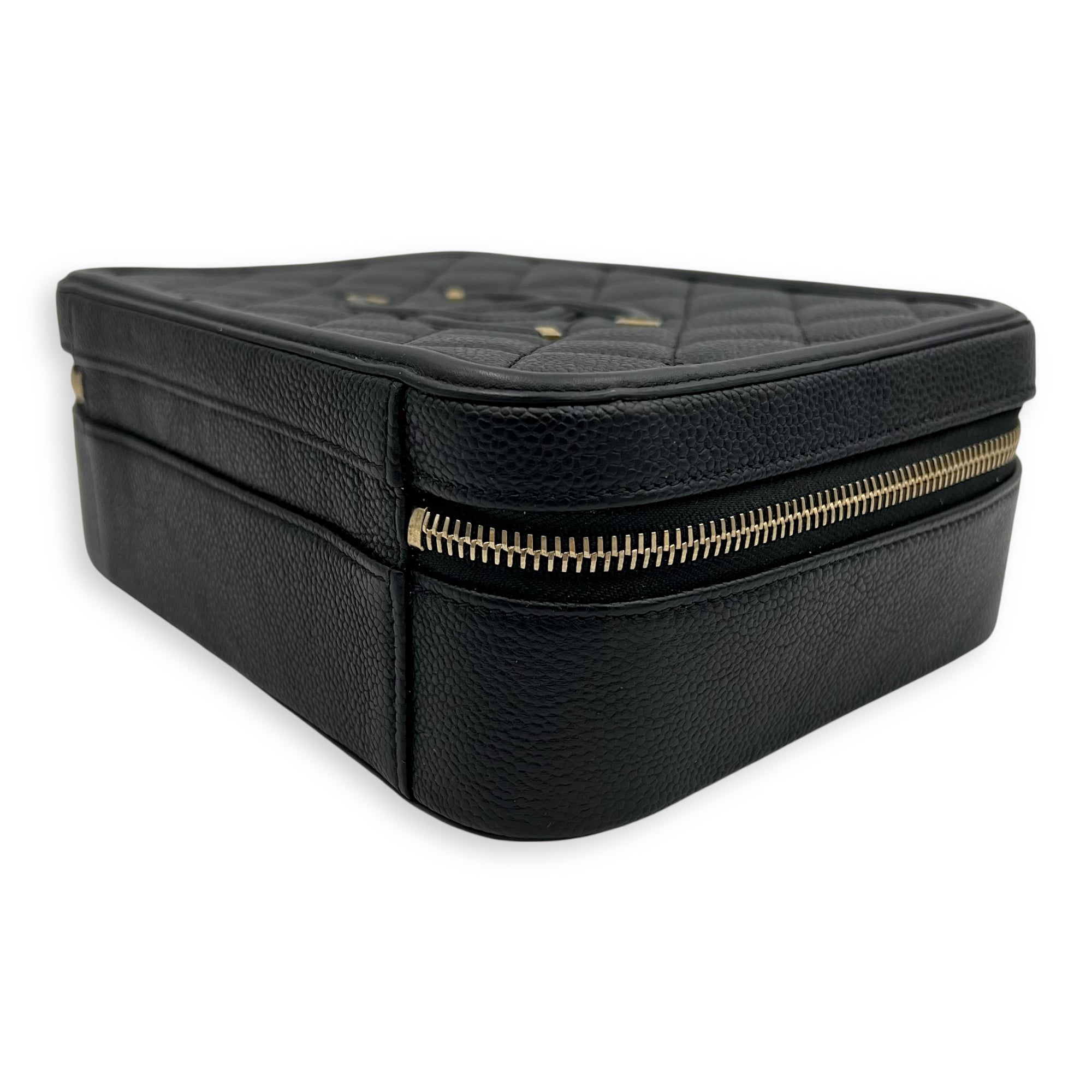 Filigree Medium Black Top Handle Bag in Caviar Leather, Gold hardware - Image 10