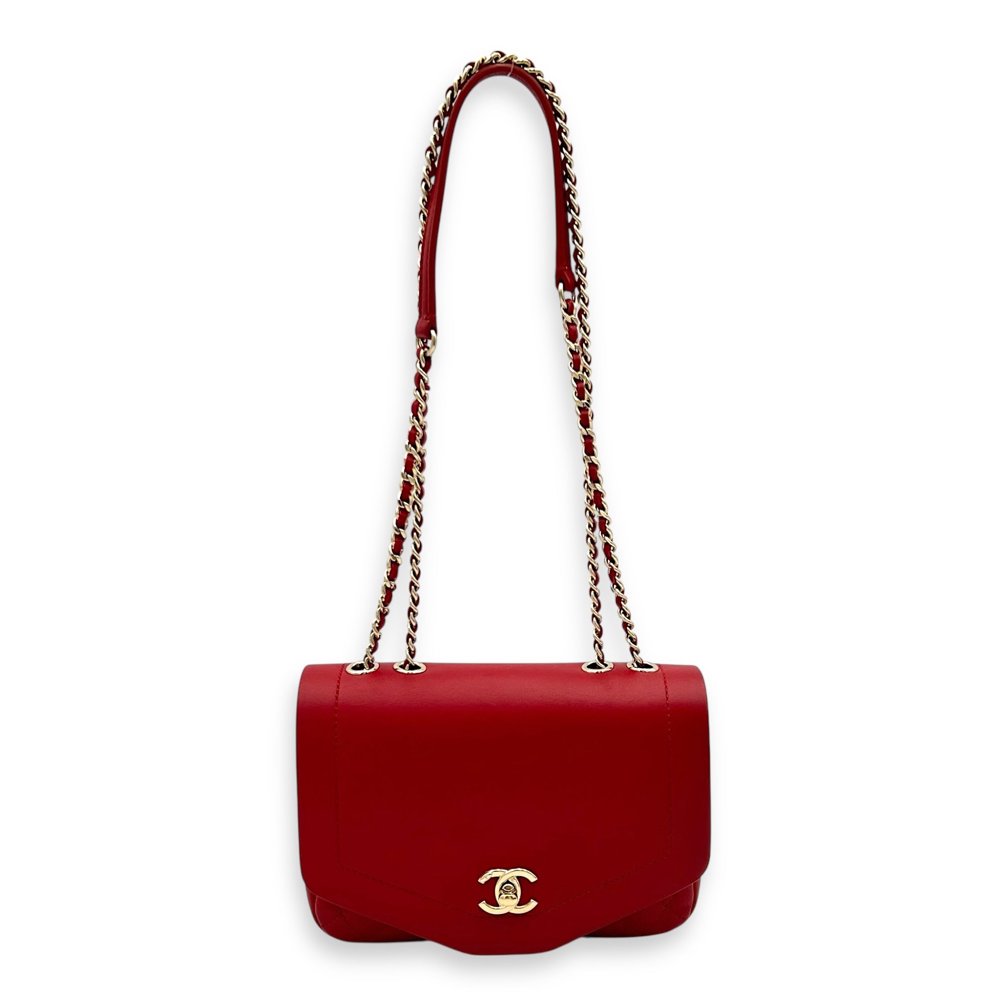 CC Flap Shoulder Bag Red in Calfskin, Gold hardware - Image 11