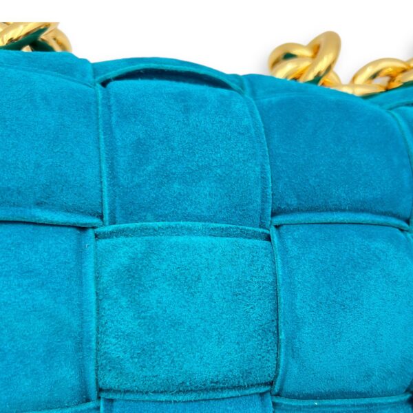 Cassette Crossbody Bag Blue in Suede Leather, Gold hardware - Image 12