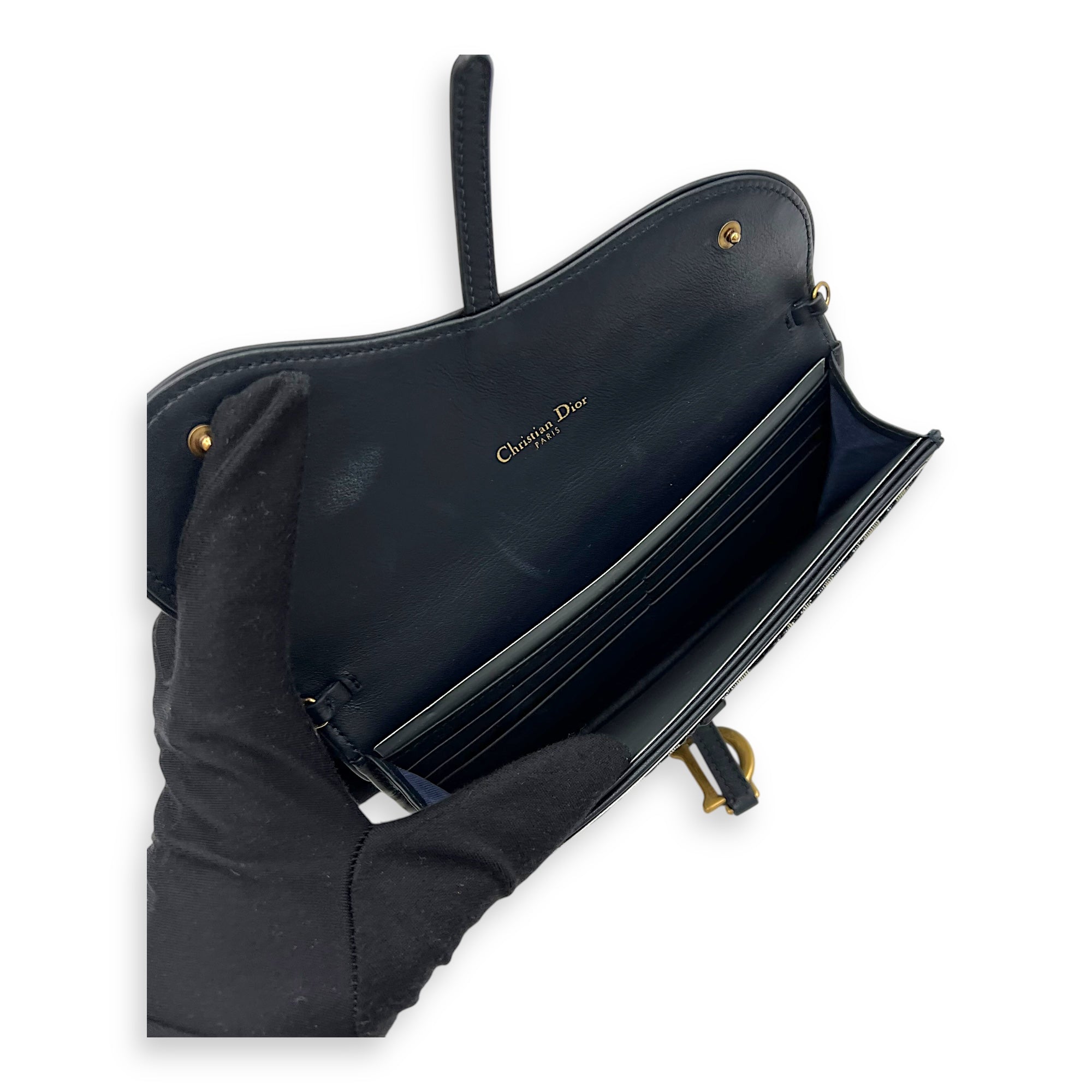 Saddle Wallet On Chain Blue in Jacquard, Gold hardware - Image 12