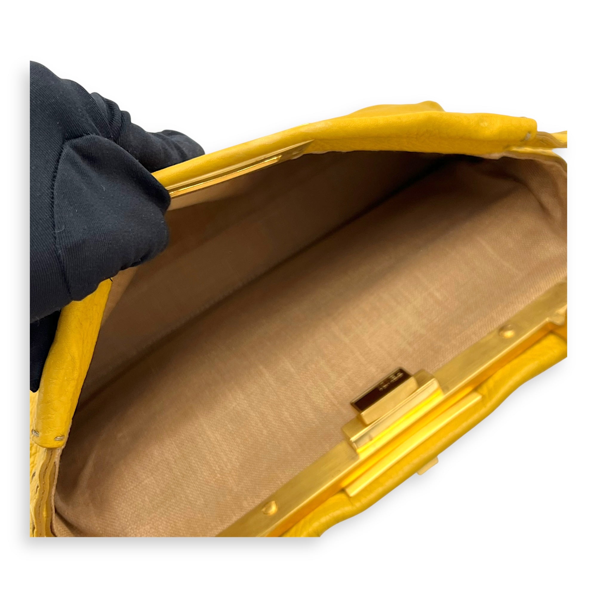 Peekaboo Top Handle Bag Yellow in Calfskin, Gold hardware - Image 12