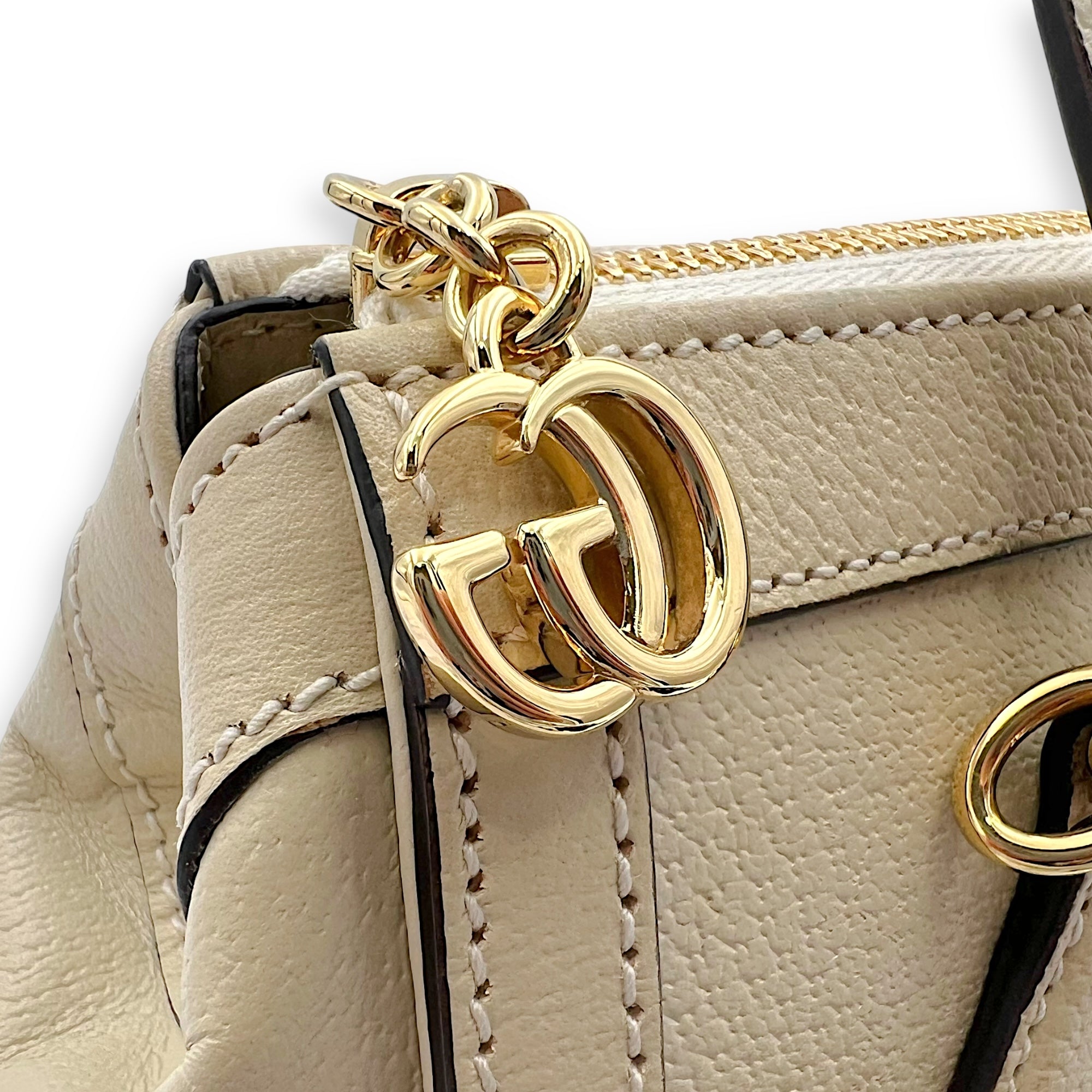 Ophidia Top Handle Bag White in Calfskin, Gold hardware - Image 12