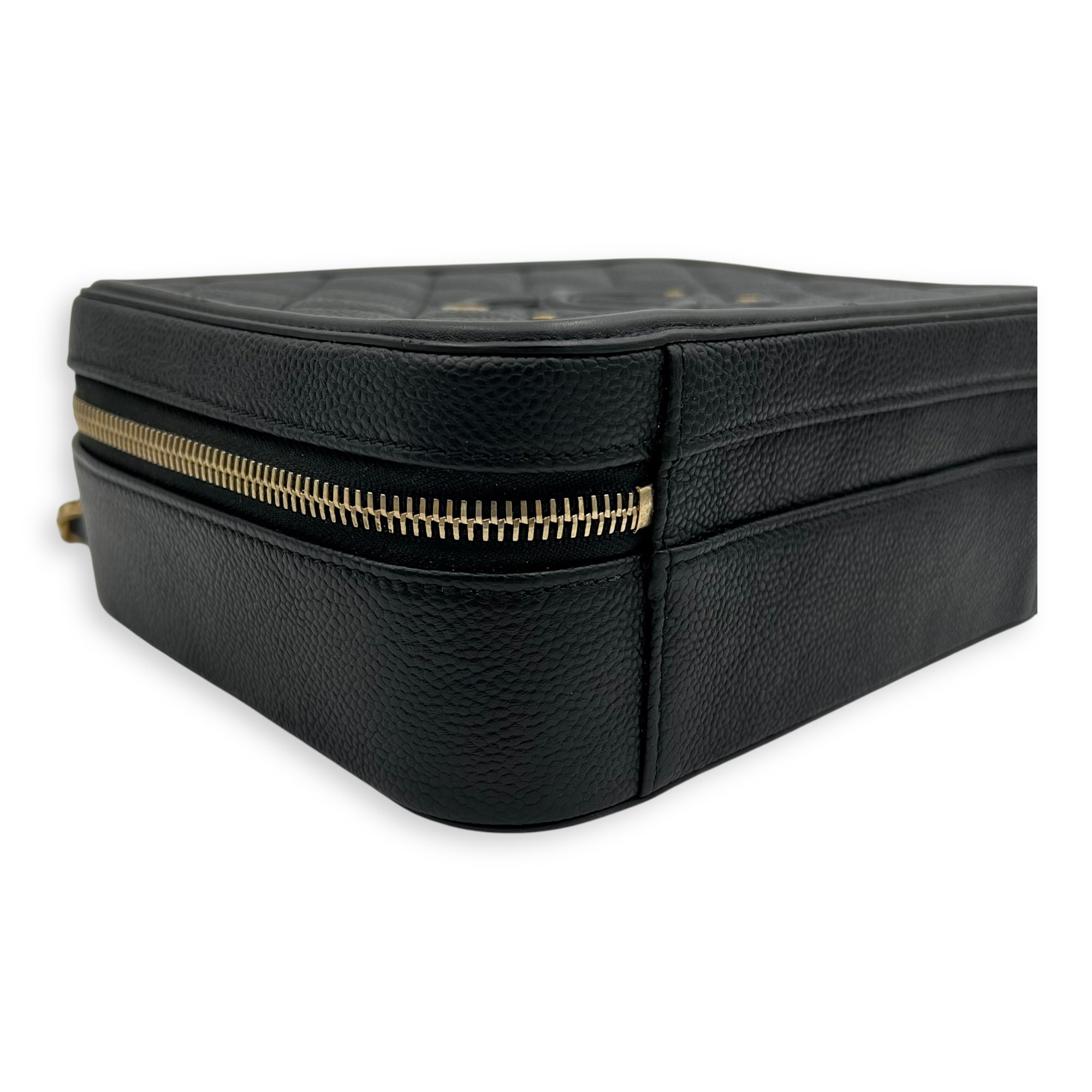Filigree Medium Black Top Handle Bag in Caviar Leather, Gold hardware - Image 9