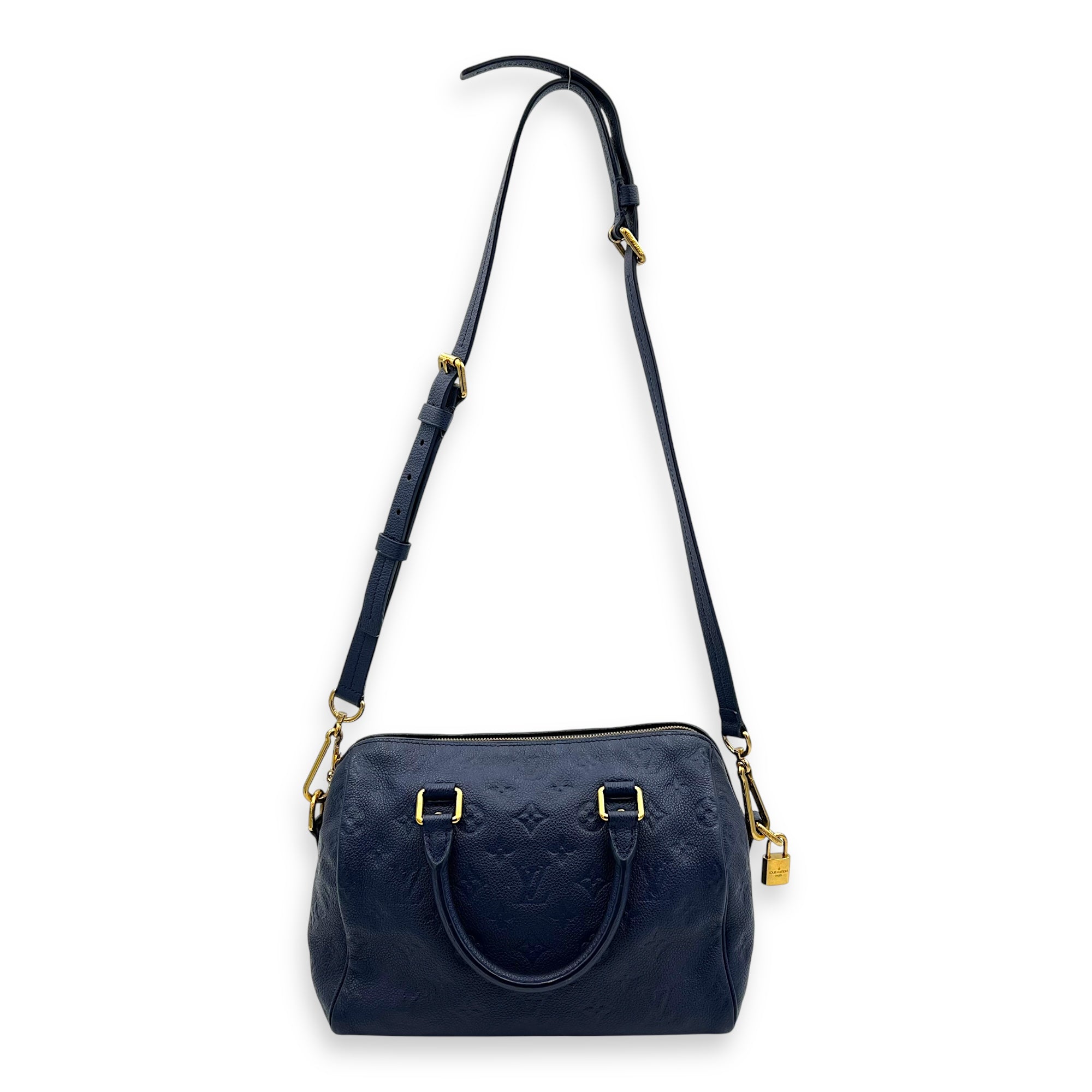 Speedy Bandouliere Top Handle Bag Blue in Empreinte Leather, Gold hardware - Image 14
