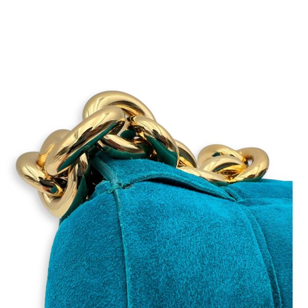 Cassette Crossbody Bag Blue in Suede Leather, Gold hardware - Image 15