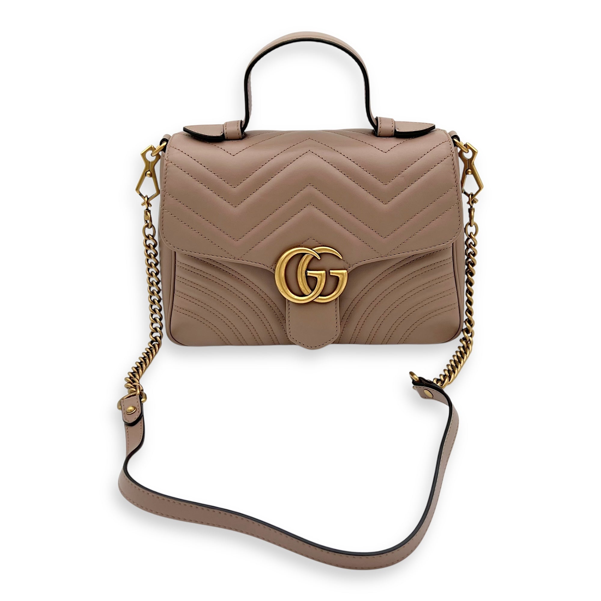 GG Marmont Top Handle Bag Beige in Calfskin, Gold hardware - Image 15