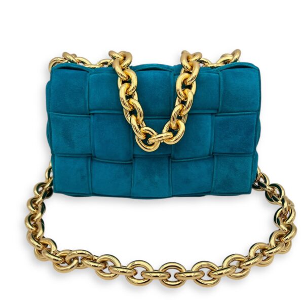 Cassette Crossbody Bag Blue in Suede Leather, Gold hardware - Image 16