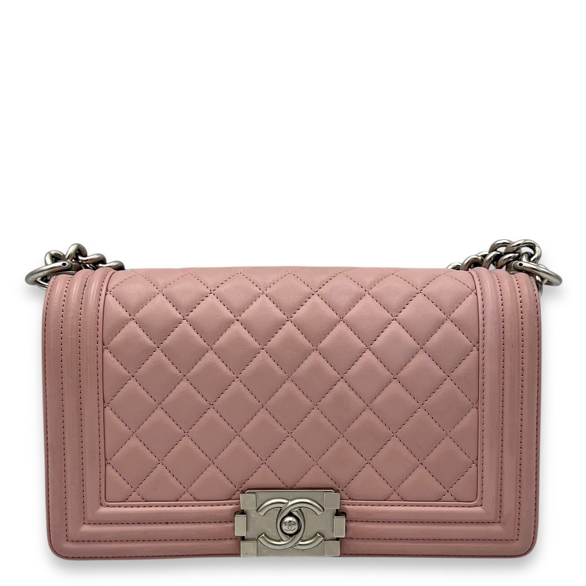 Boy Crossbody Bag Medium Pink in Calfskin, Silver hardware