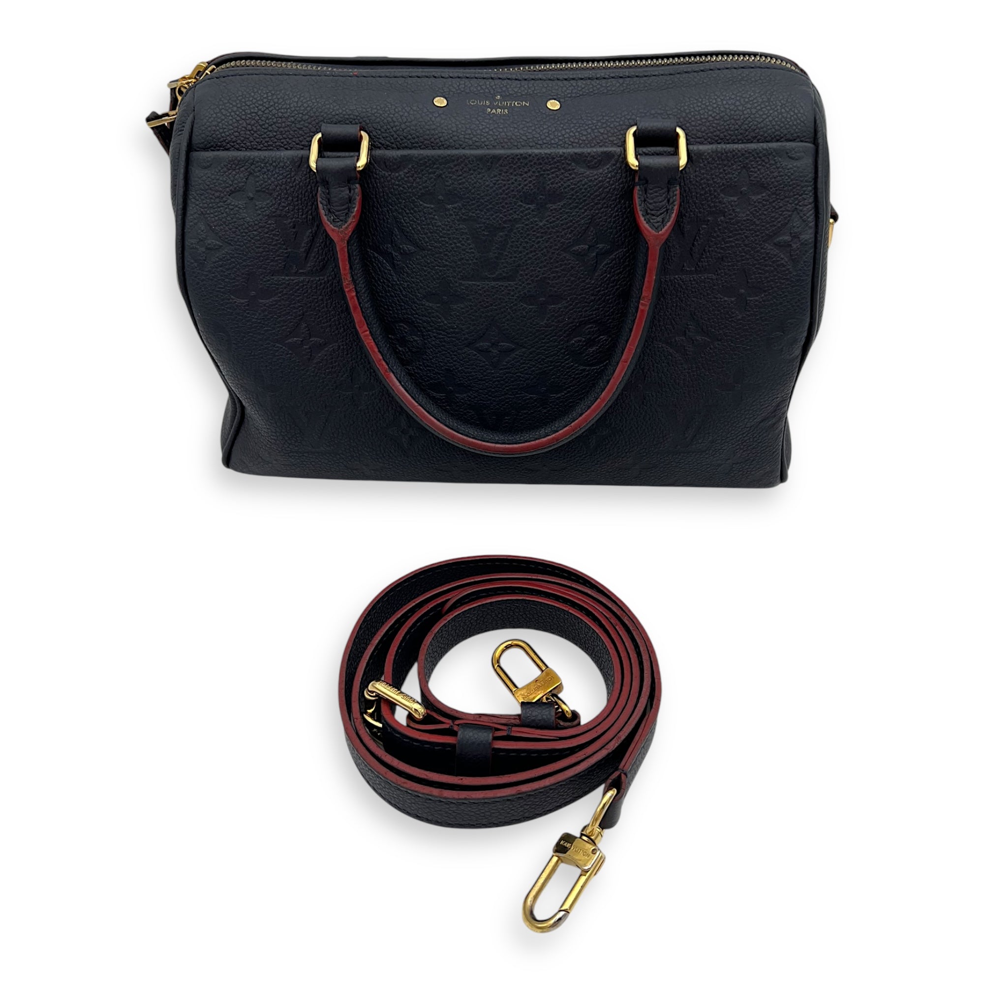 Speedy Bandouliere Top Handle Bag 25 Blue in Empreinte Leather, Gold hardware - Image 16