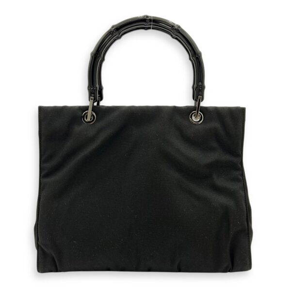 Bamboo Black Top Handle Bag in Nylon, Silver hardware - Image 3