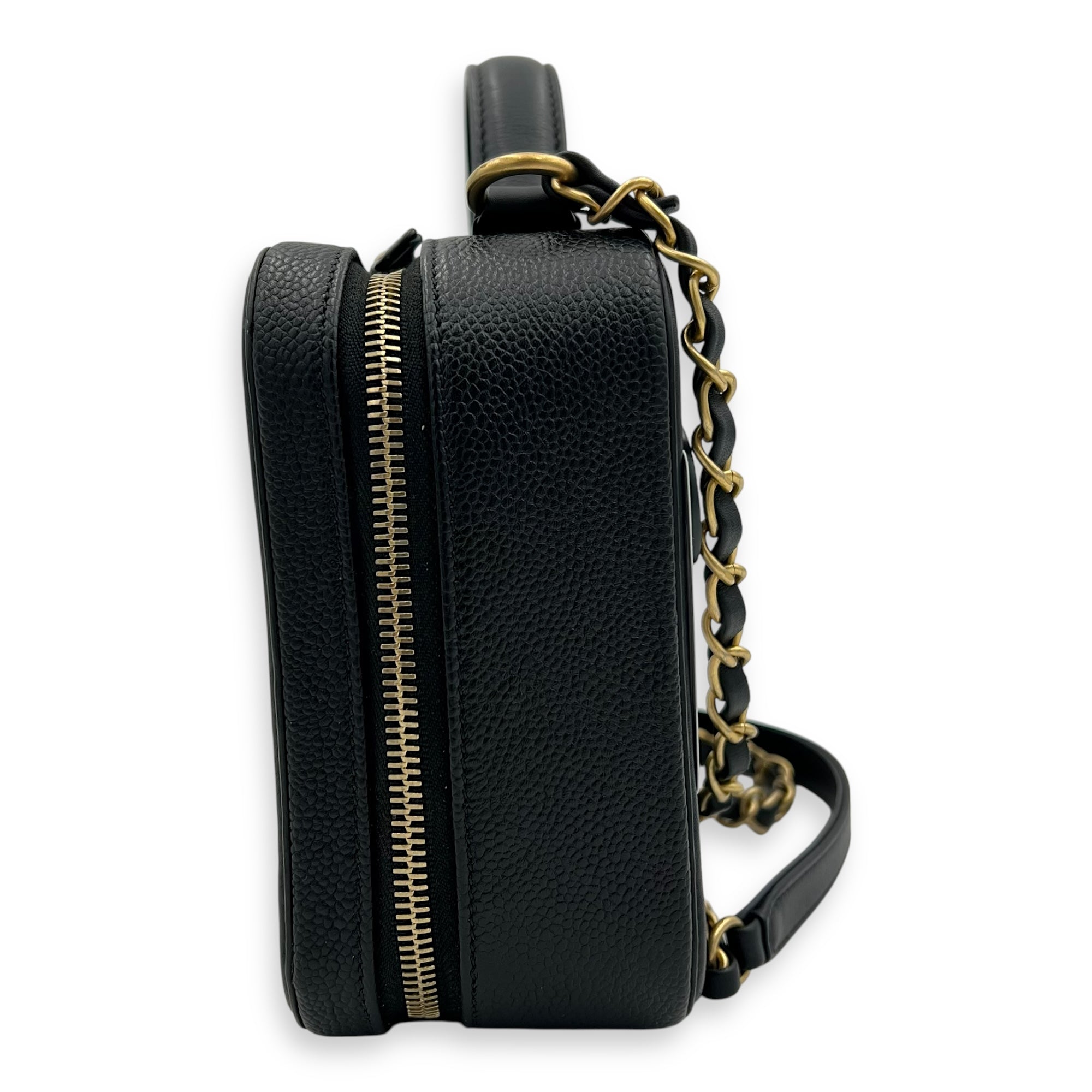 Filigree Medium Black Top Handle Bag in Caviar Leather, Gold hardware - Image 4