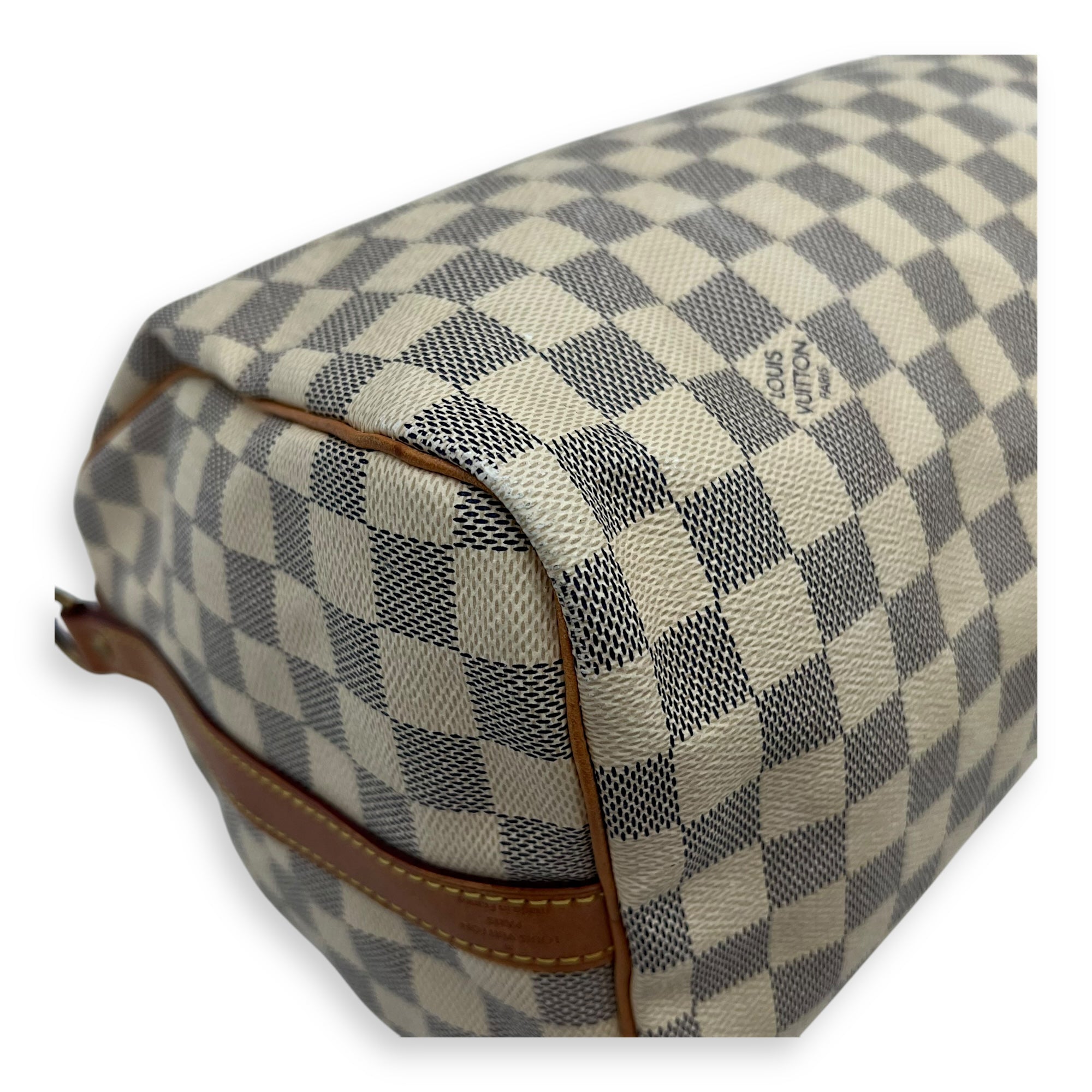 Speedy Bandouliere 30 Damier Azur Top Handle Bag in Coated Canvas, Gold hardware - Image 12