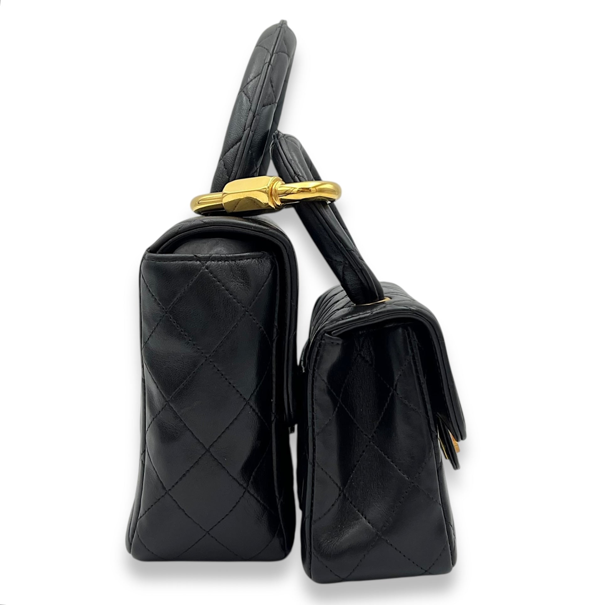 Kelly Parent and Child Black Top Handle Bag in Lambskin, Gold hardware - Image 4