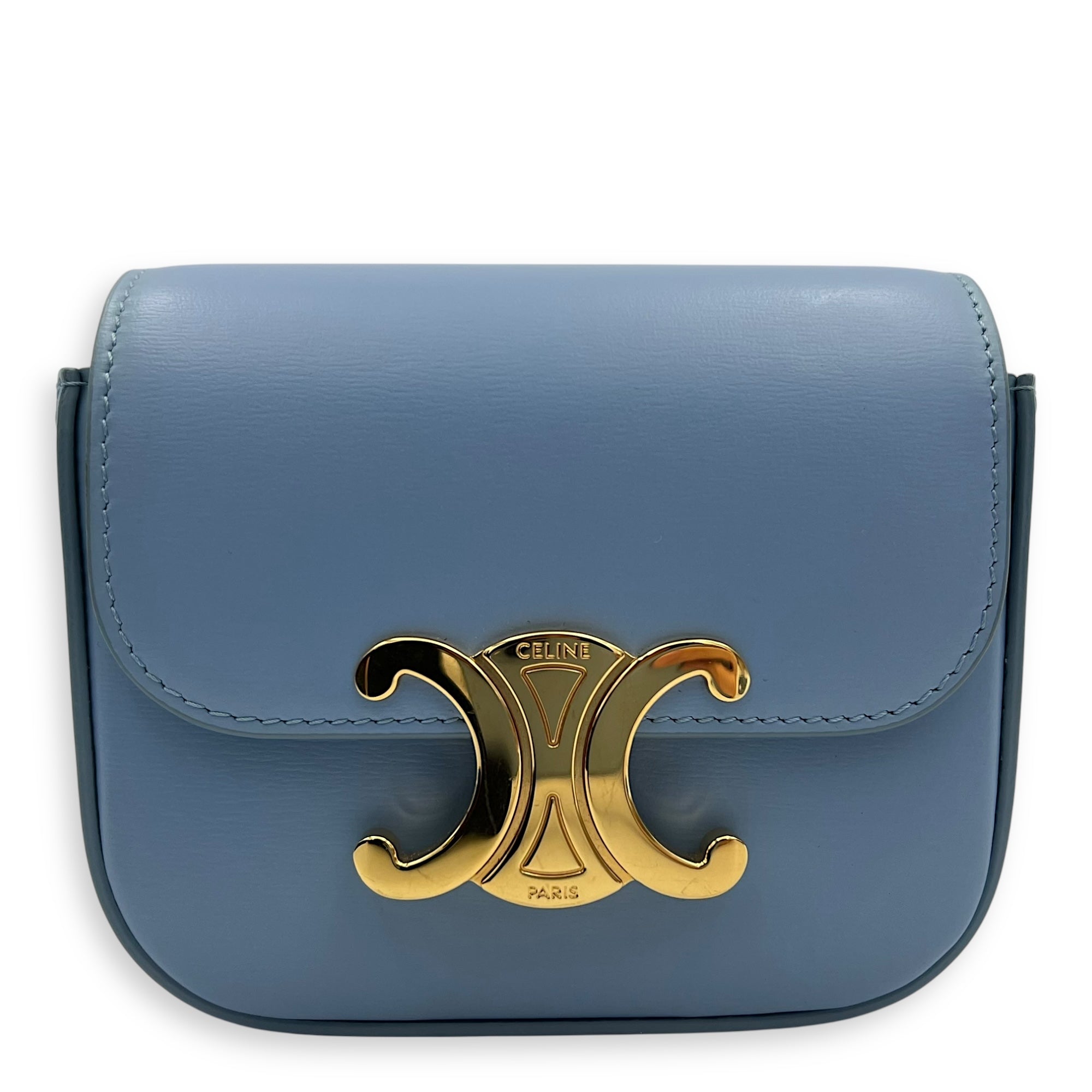 Claude Crossbody Bag Blue in Calfskin, Gold hardware