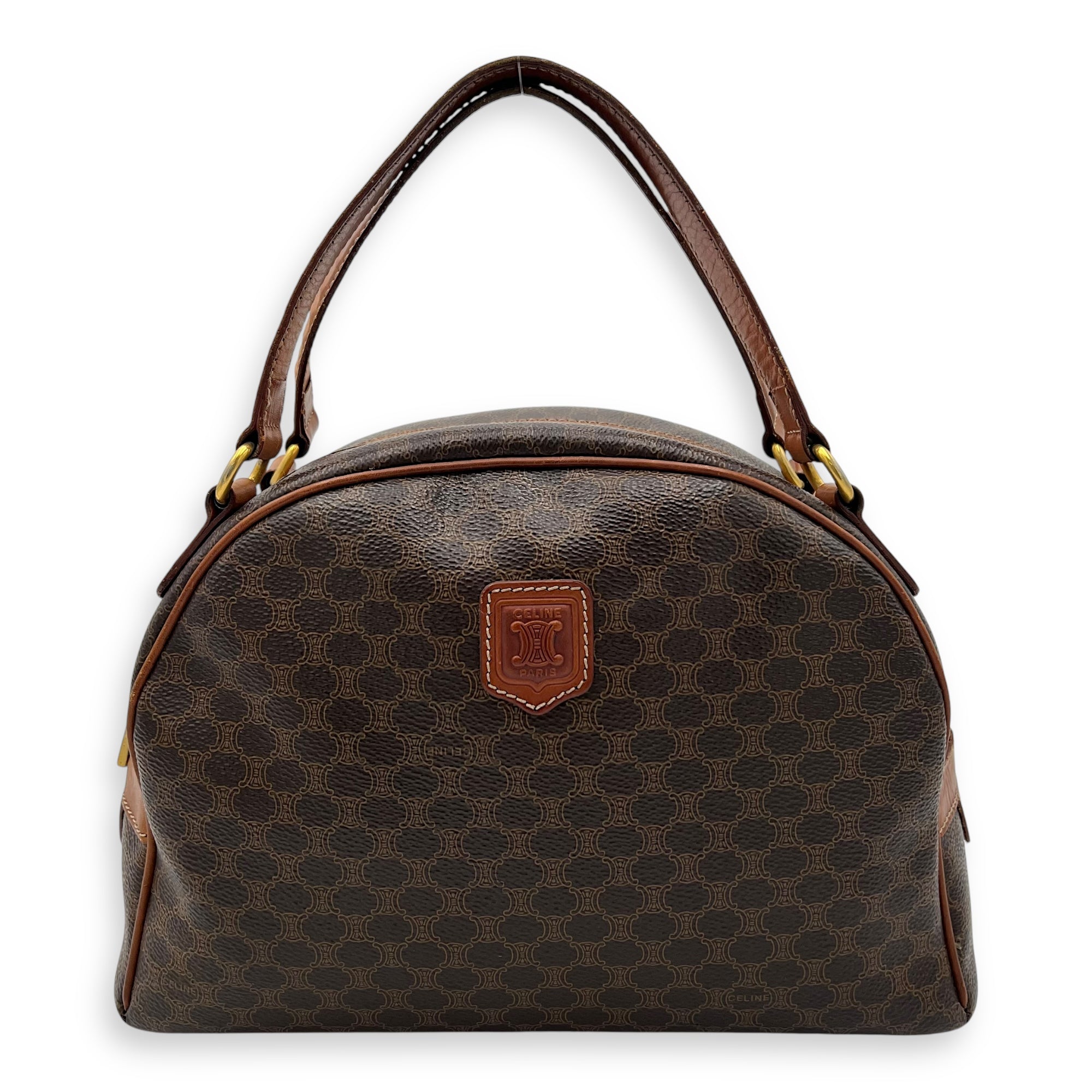 Macadam Top Handle Bag Brown in Coated Canvas, Gold hardware