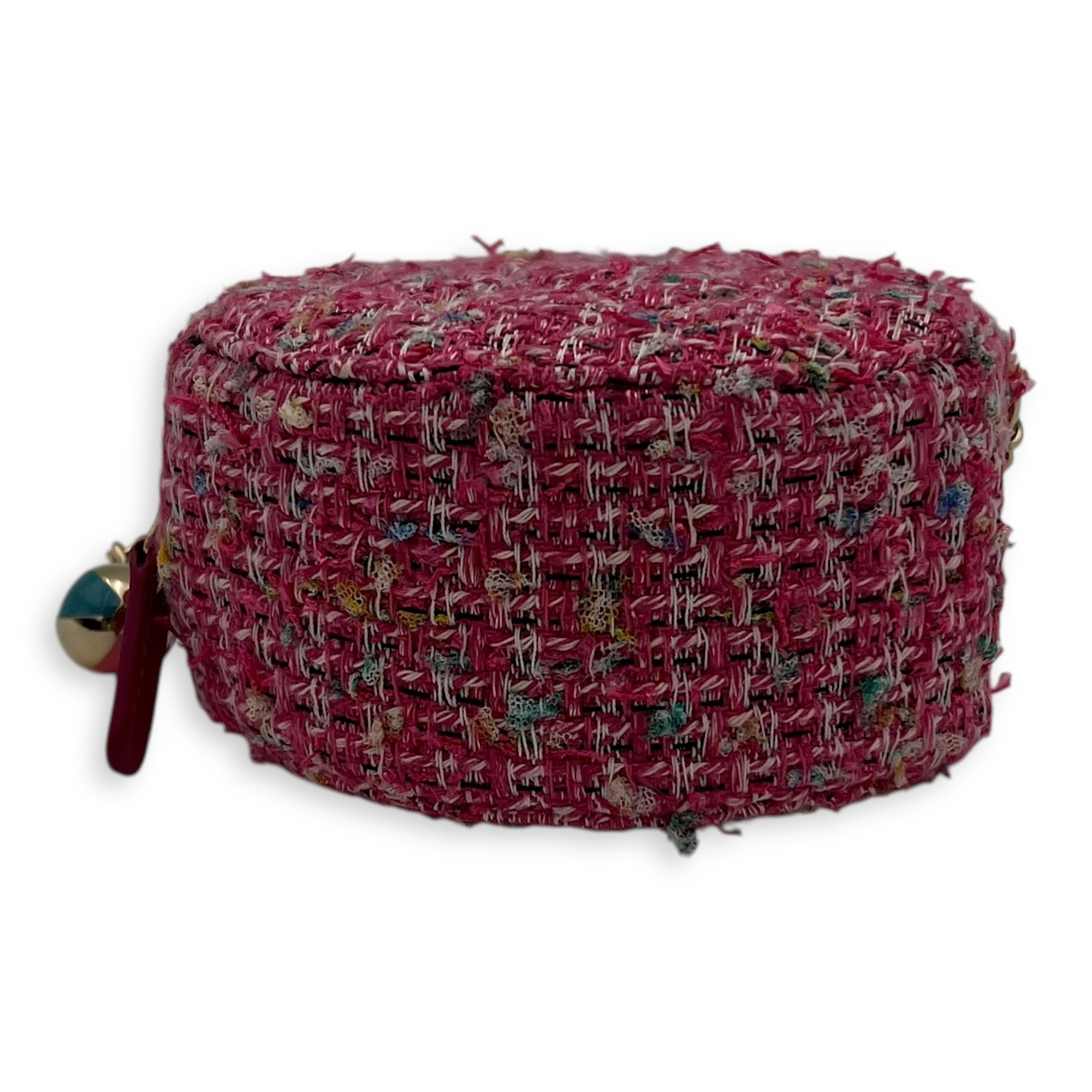 Round CC Pink Crossbody Bag in Tweed, Gold hardware - Image 6