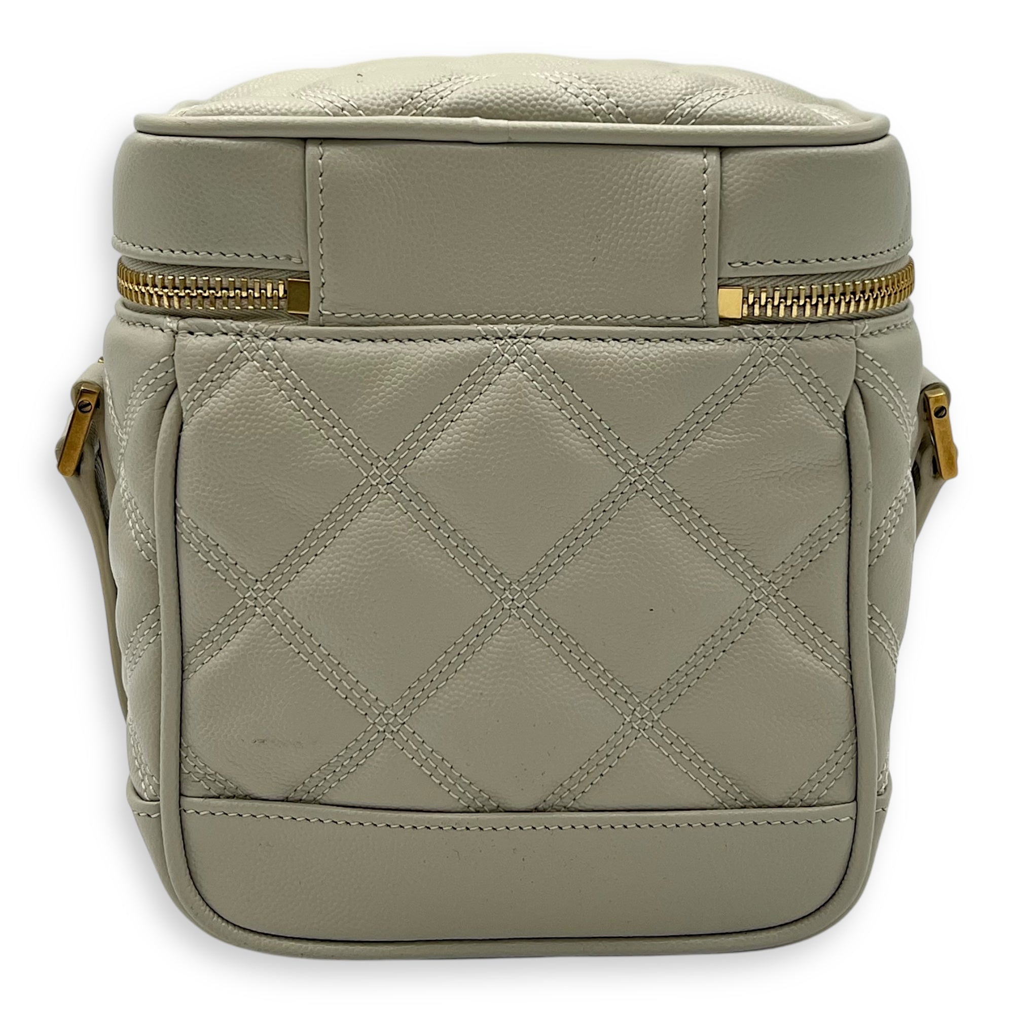 Quilted 80's Vanity Bag White in Calfskin, Gold hardware - Image 3
