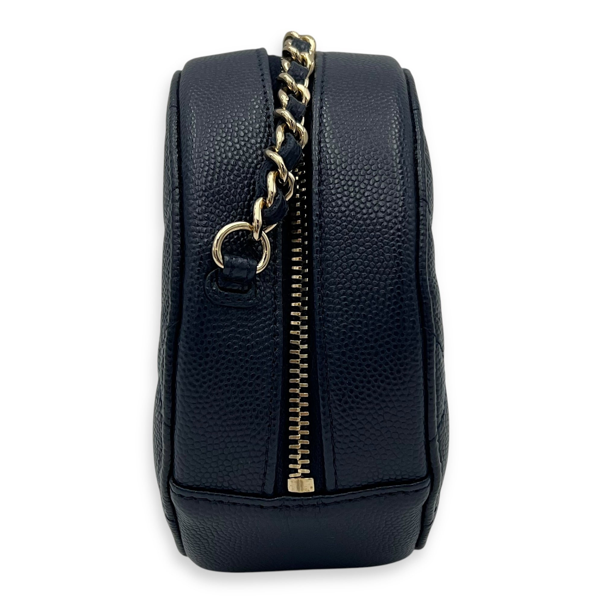 Round CC Crossbody Bag Blue in Caviar Leather, Gold hardware - Image 5