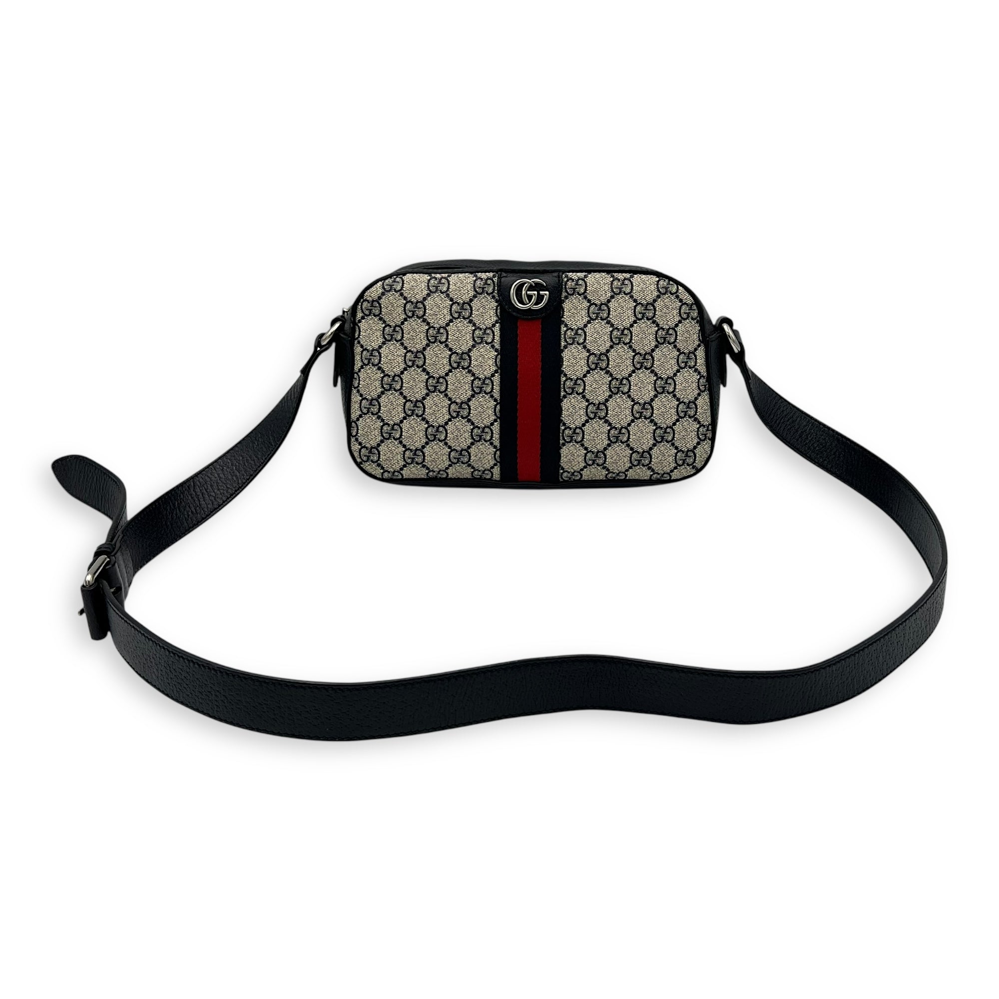 Ophidia Crossbody Bag Blue in Coated Canvas, Silver hardware - Image 13