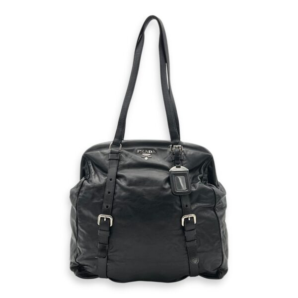 Frame Shoulder Bag Black in Calfskin, Silver hardware