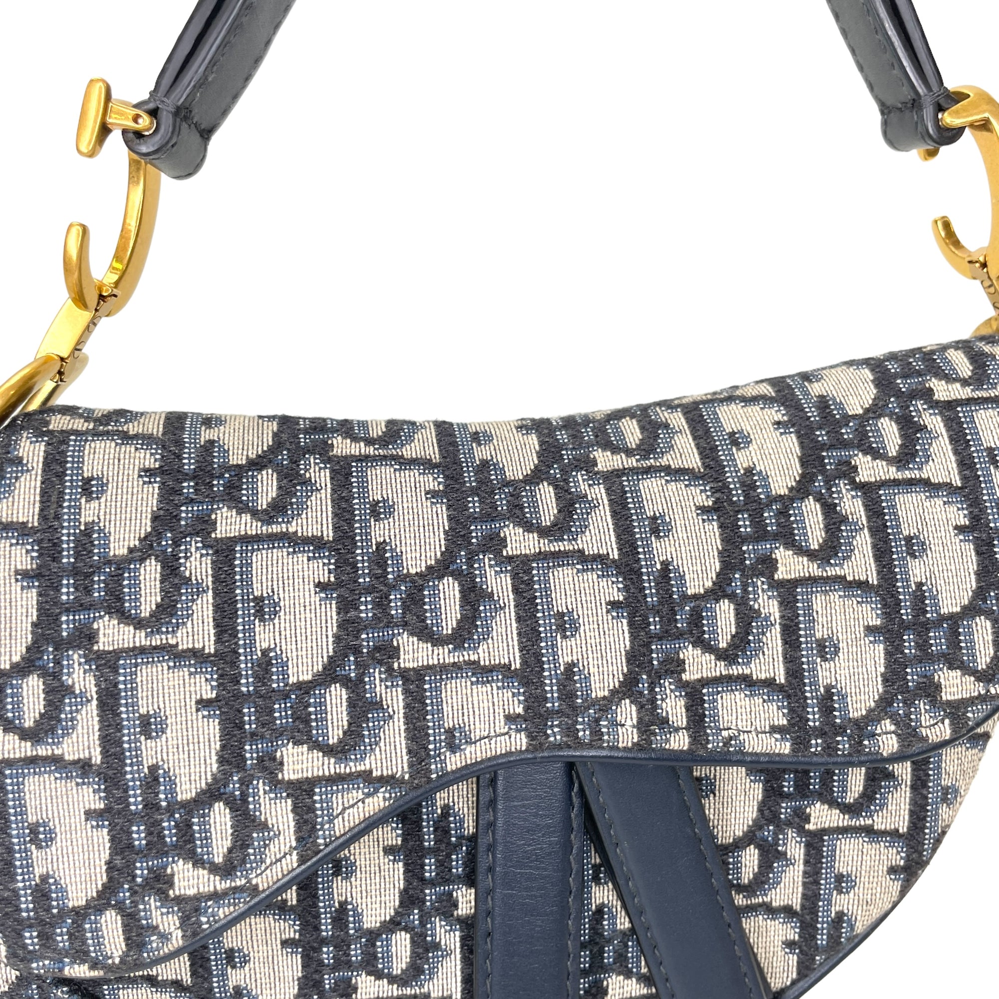 Saddle Mini Blue Top Handle Bag in Jacquard, Gold hardware - Image 8