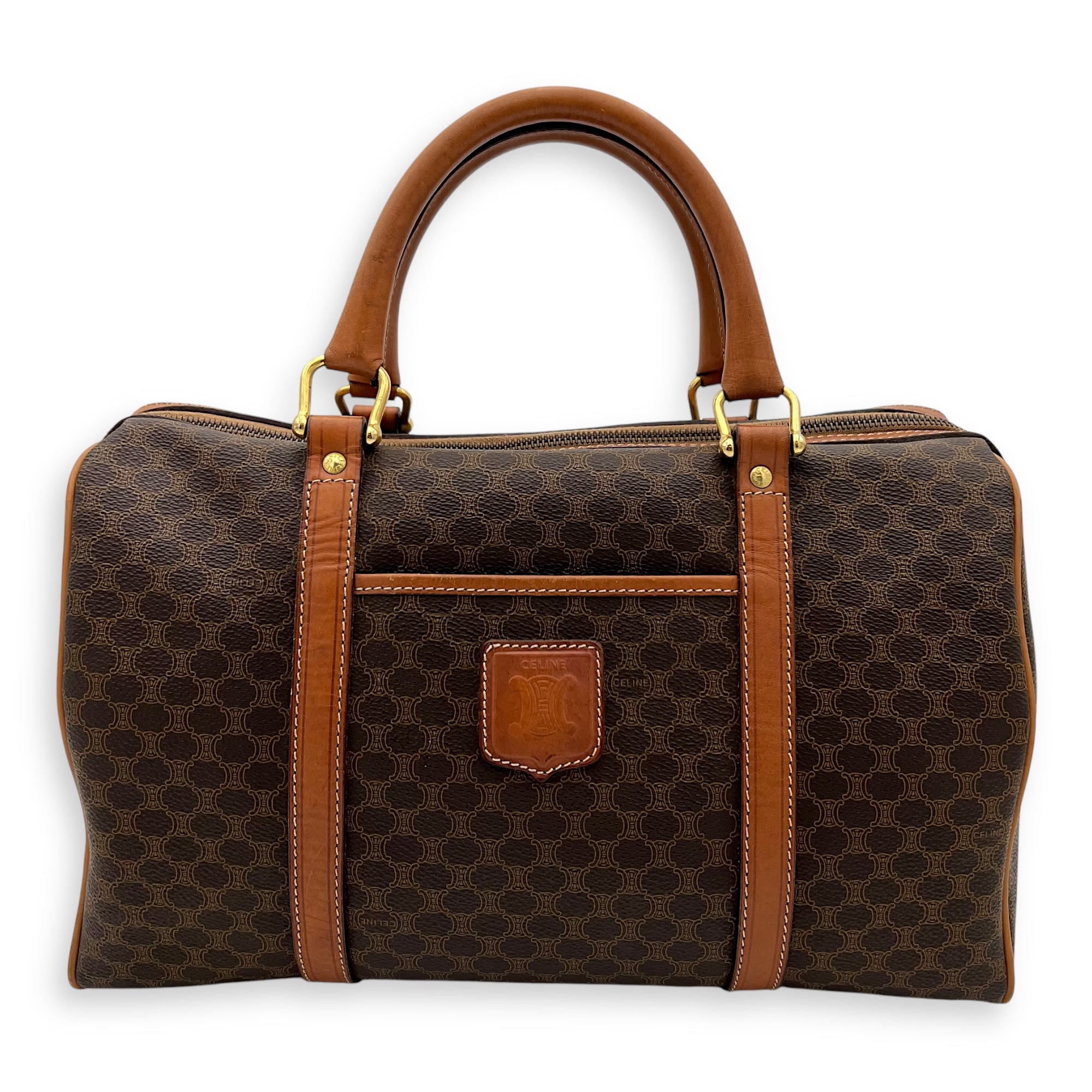 Macadam Top Handle Bag Brown in Coated Canvas, Gold hardware