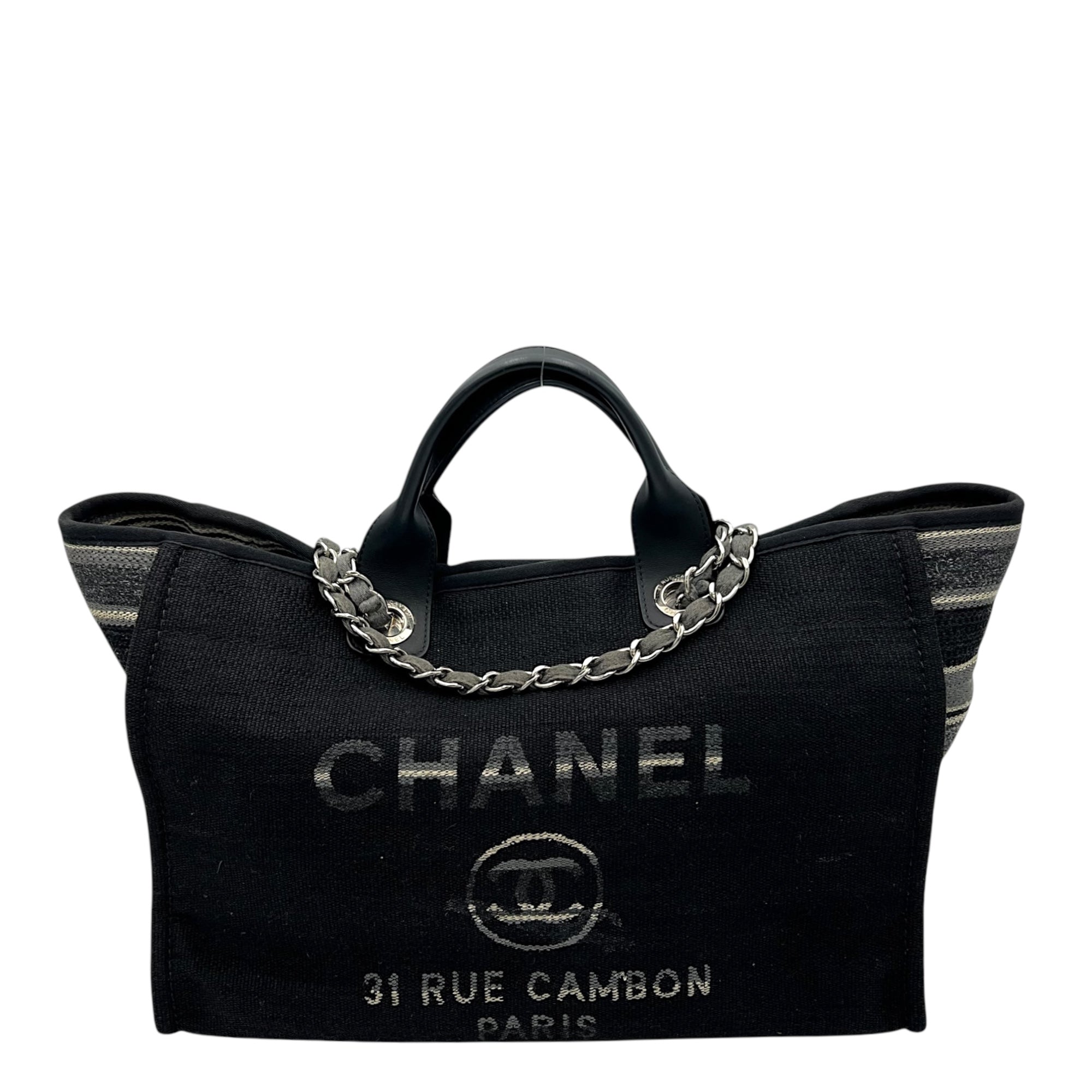 Deauville Tote Bag Black in Canvas, Silver hardware