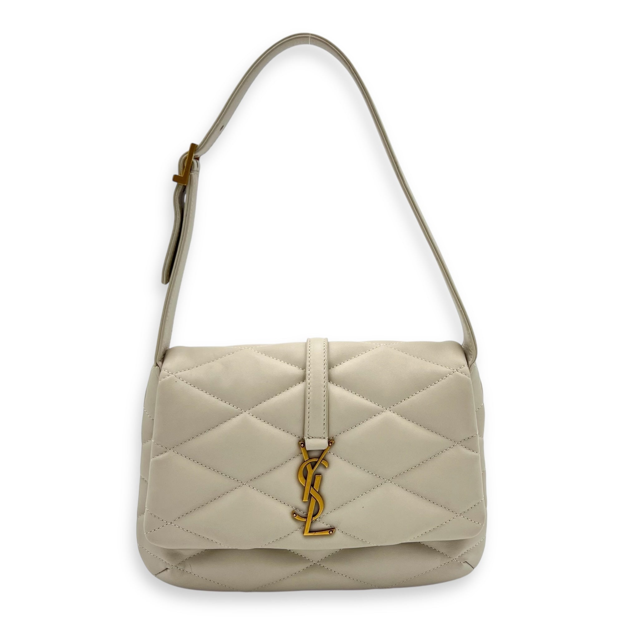 Le 5 A 7 Shoulder Bag White in Calfskin, Gold hardware