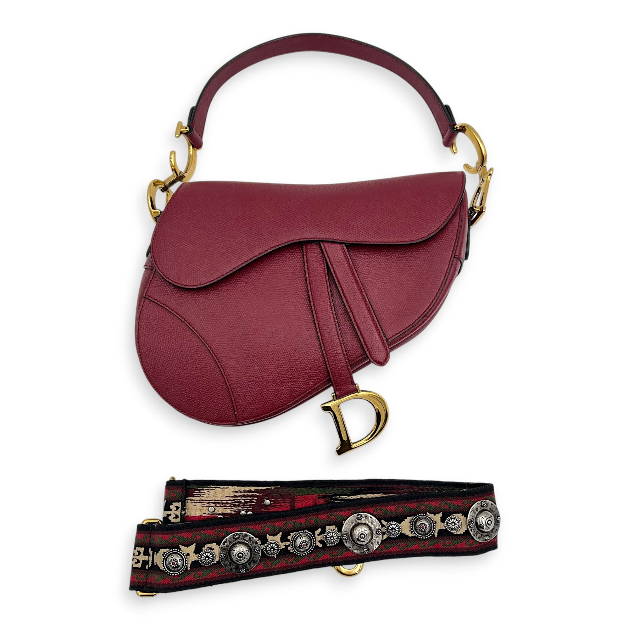 Saddle Shoulder Bag Medium Red in Calfskin, Gold hardware - Image 14