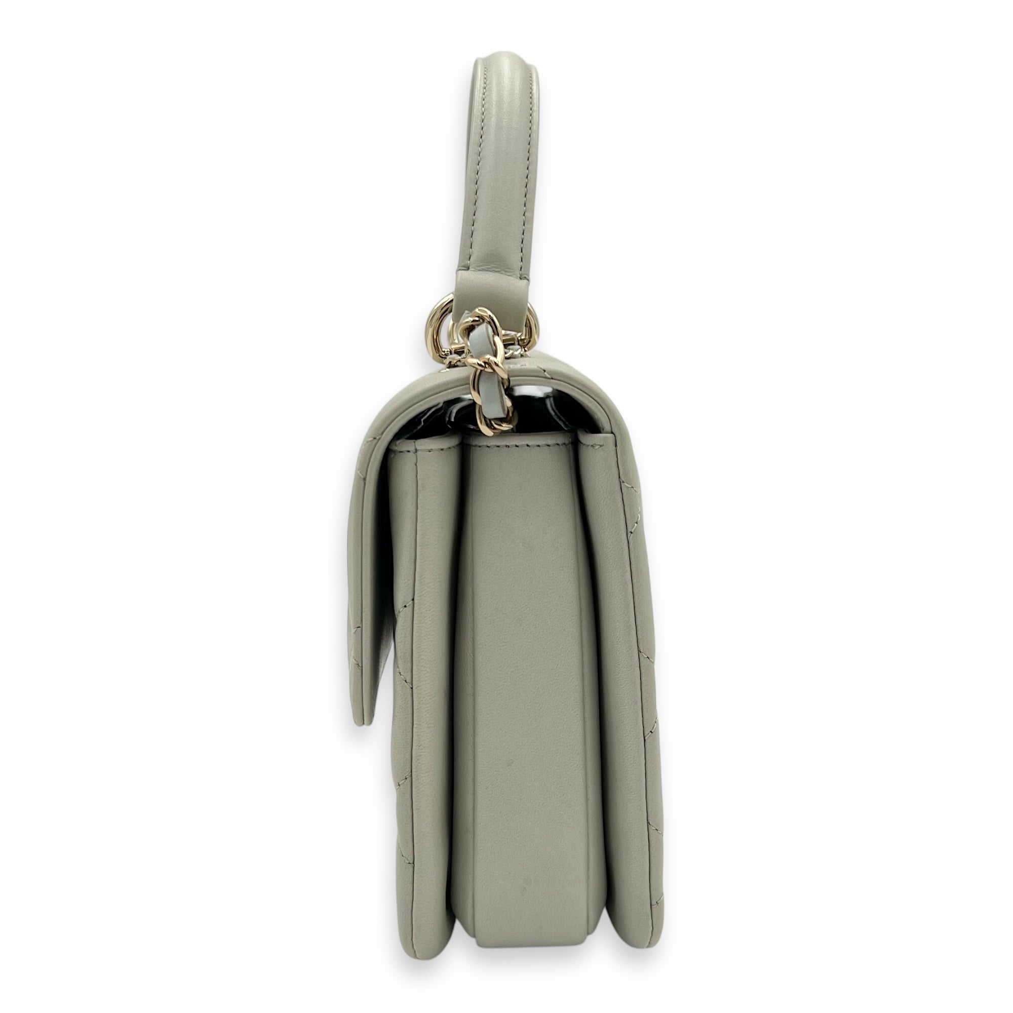 Trendy CC Top Handle Bag Blue in Lambskin, Gold hardware - Image 5