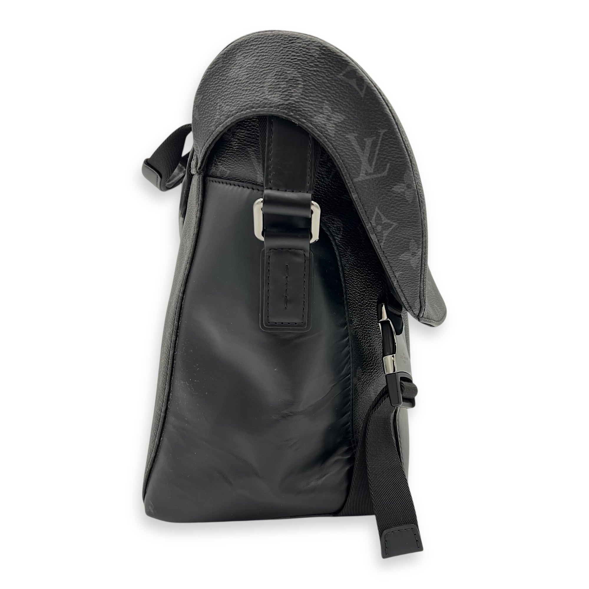 Voyage Defile Homme Automne Hiver MM Black Messenger Bag in Monogram Coated Canvas, Silver hardware - Image 4