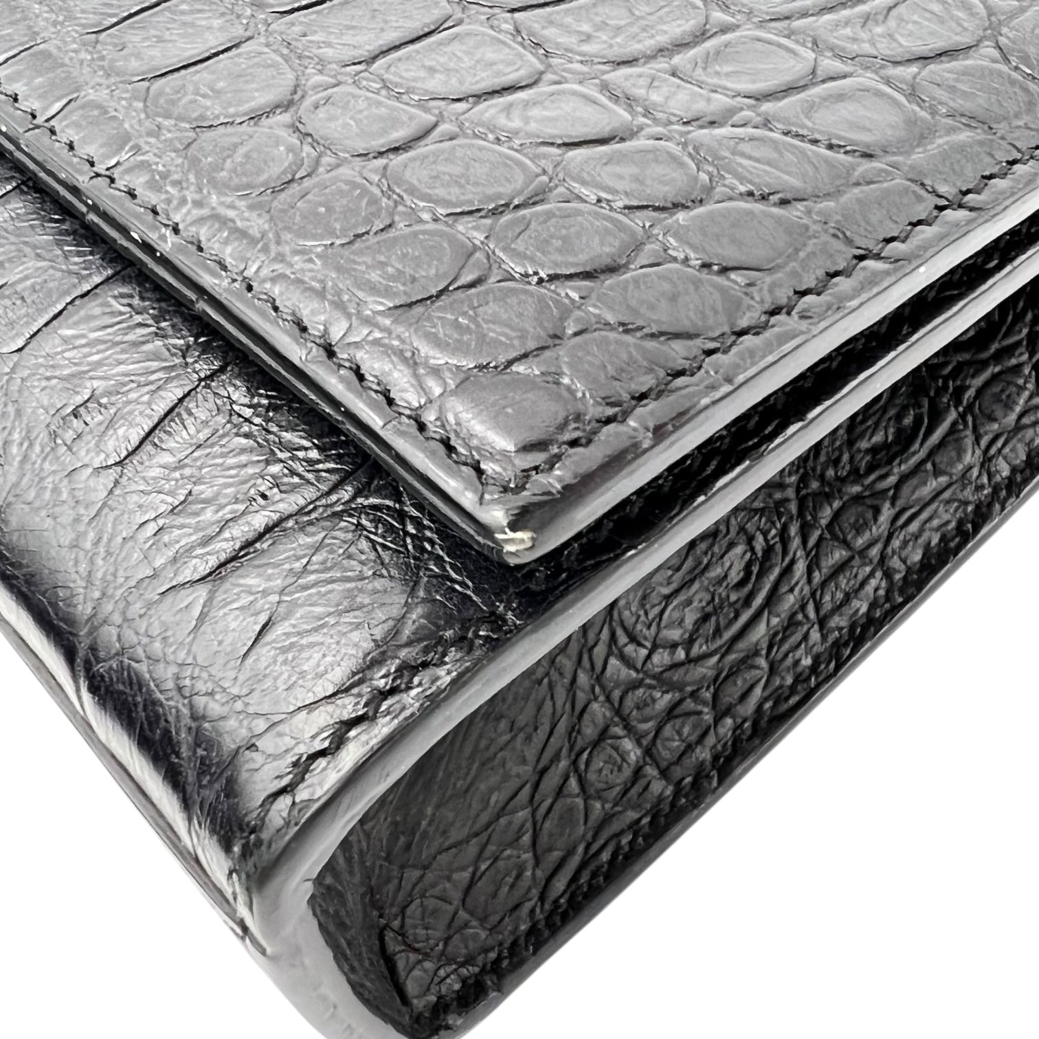 Kate Crossbody Bag Black in Crocodile Embossed Calfskin, Silver hardware - Image 10