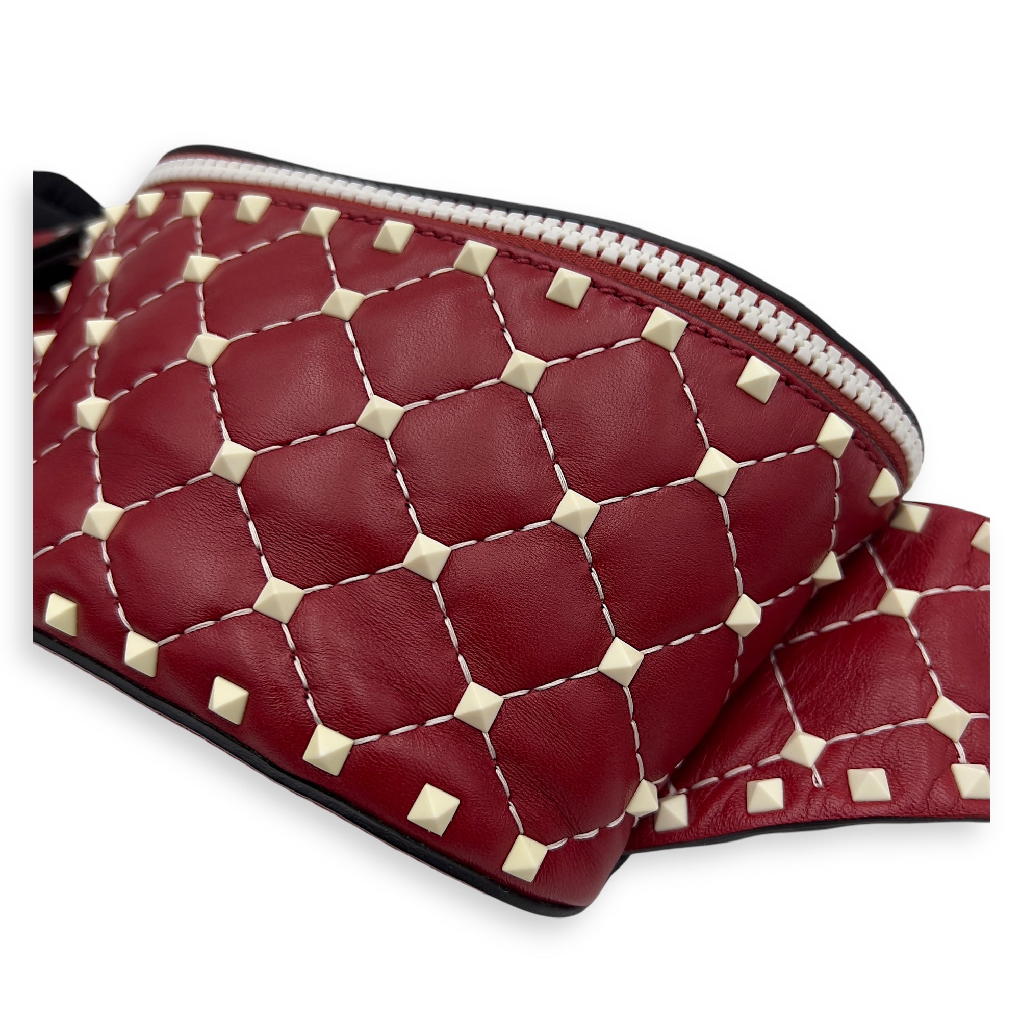 Rockstud Belt Bag Red in Calfskin, Lacquered Metal hardware - Image 8
