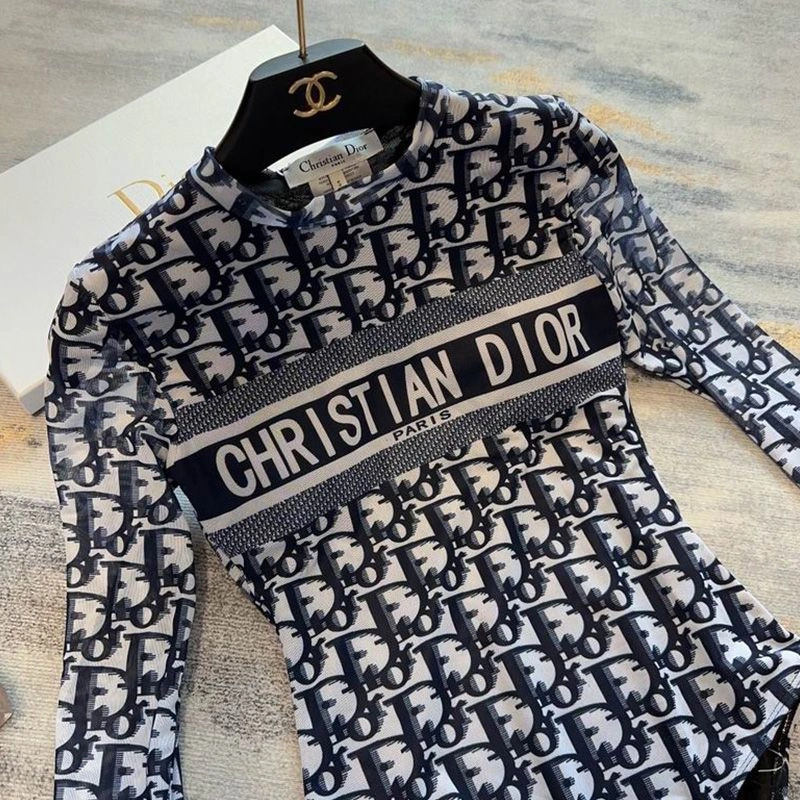 Christian Dior Bodysuit Women Oblique Motif Lycra Blue ModernLook 8903 - Image 3