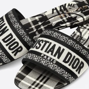 Christian Dior Dway Slides Women Jute Check'n'Dior Motif Canvas White Affordable 7064