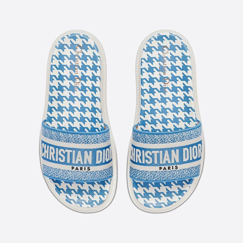 Christian Dior Dway Slides Women Micro Houndstooth Motif Cotton Blue AllSeason 6483 - Image 3