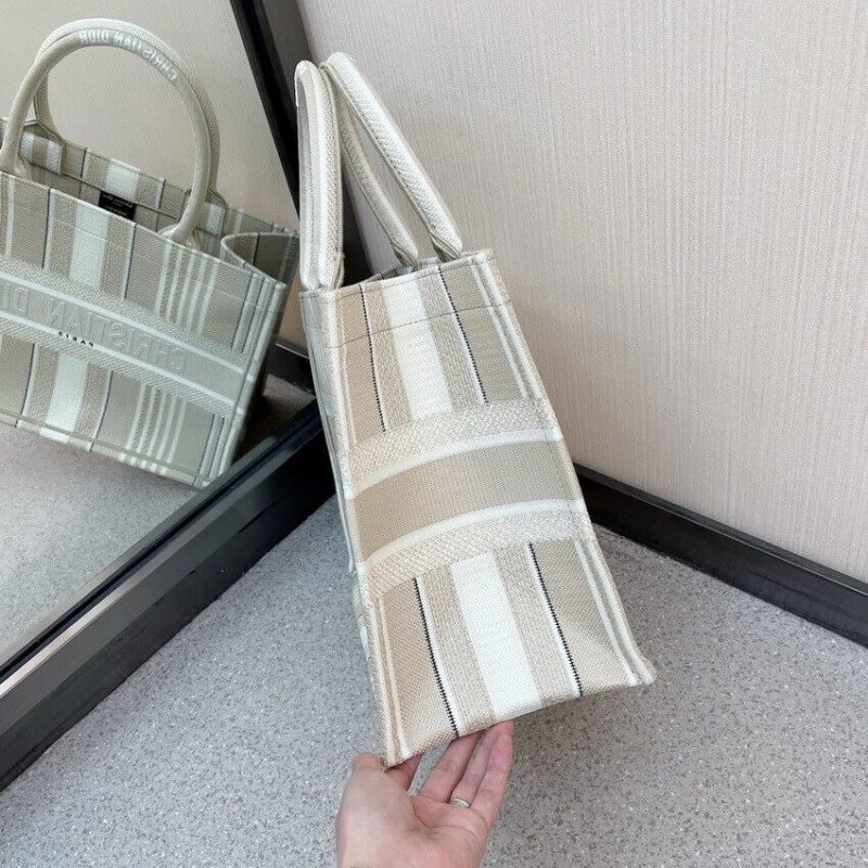 The Dior B Christian Dior Small Book Tote Beige Stripes Embroidery - Image 3