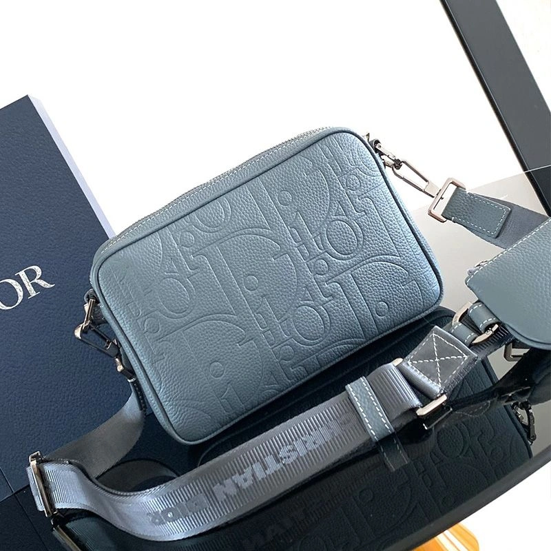 Comfortable 6226 Dior Saddle Triple Pouch In Dior Signature Grained Calfskin Deep Grey - Image 3