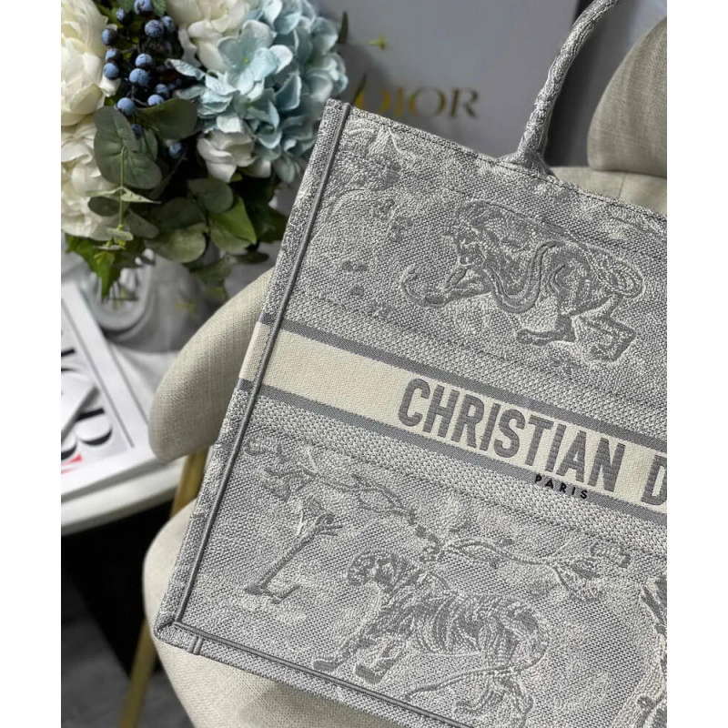 41.5 x 35 Dior Book Tote Gray Toile de Jouy Reverse Embroidery - Image 5