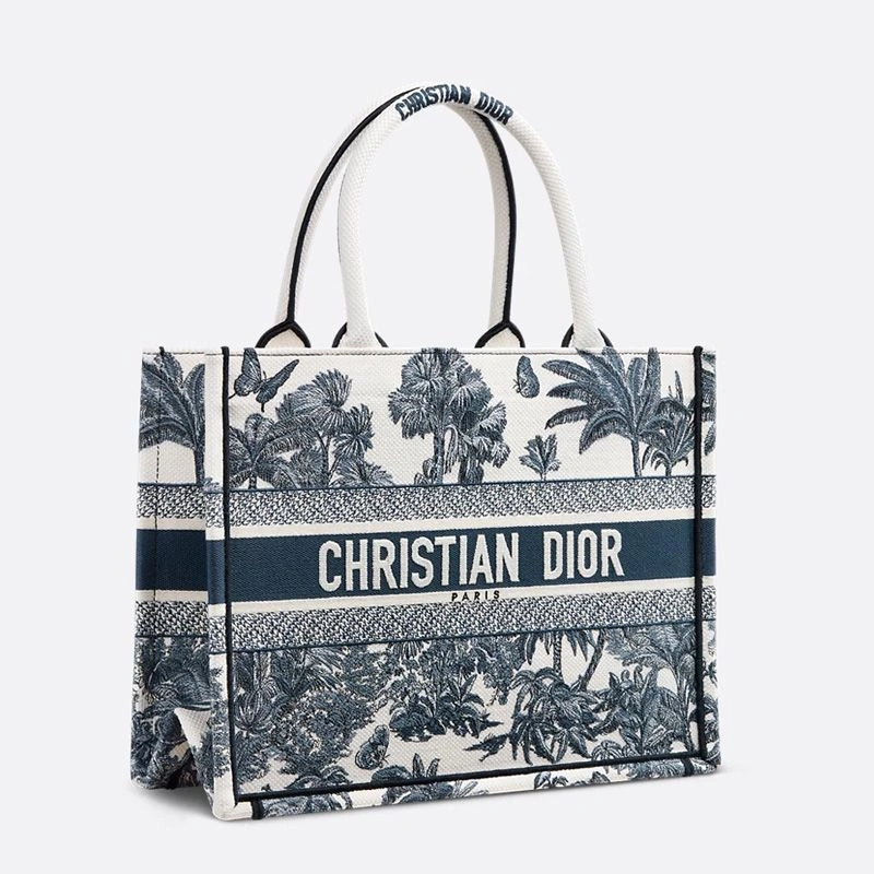 Dior Book Tote In Toile de Jouy Palms Motif Canvas White Blue UrbanStyle 6303 - Image 3