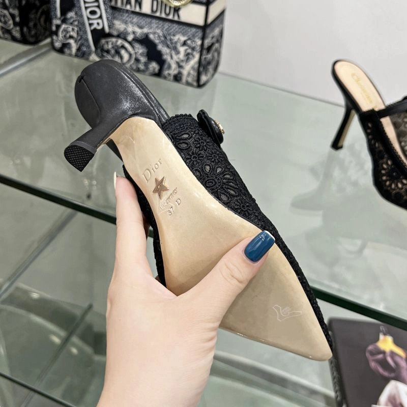 Dior Capture Heeled Mules Women Saint-Gall Floral Motif Transparent Mesh Black Popular 3130 - Image 3